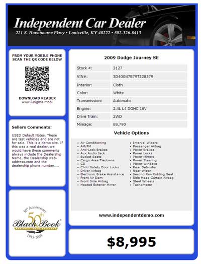 Car dealer sales window stickers