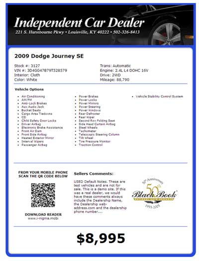 used car window sticker template